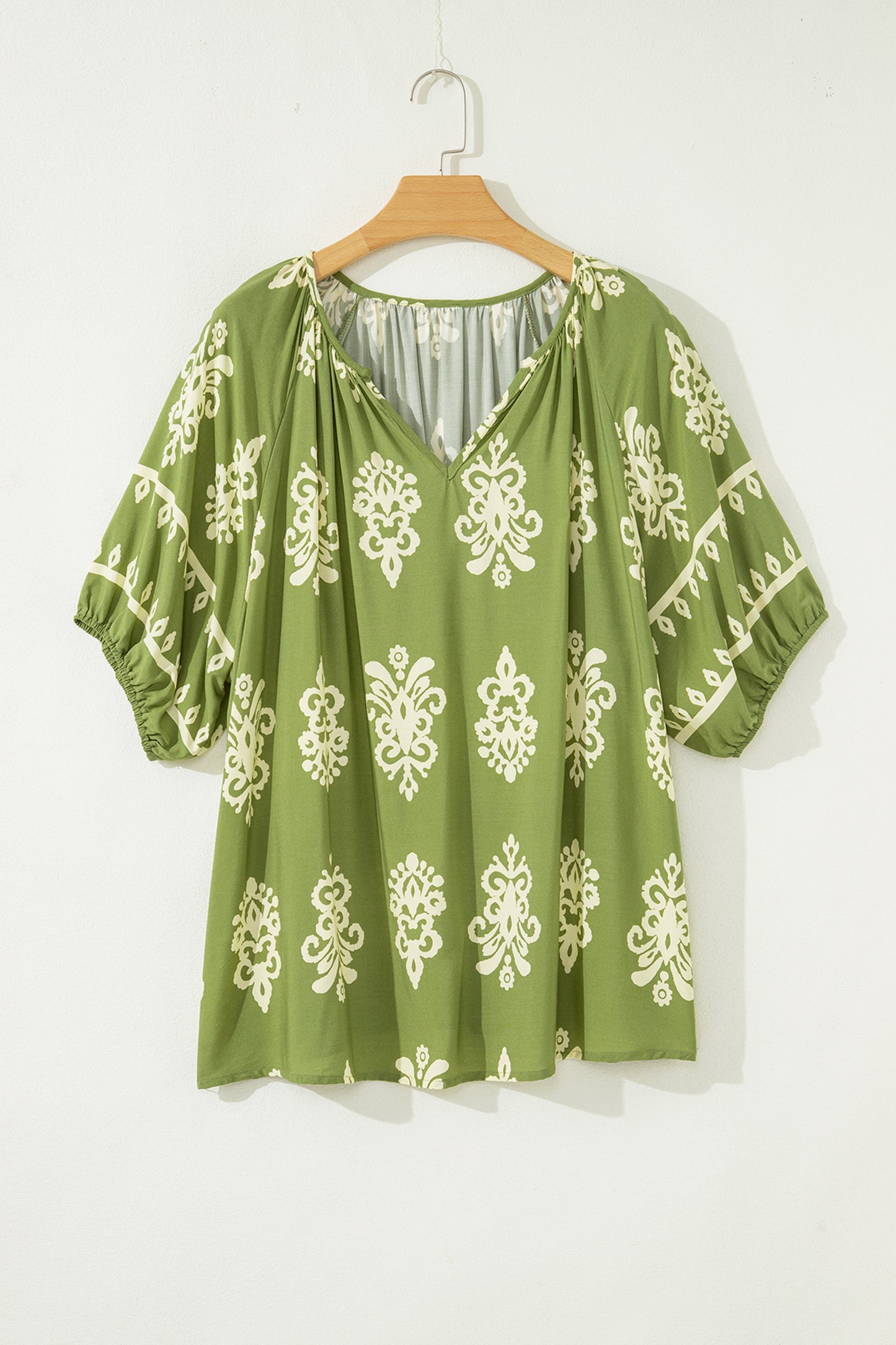 Black Boho Chic Notched V Neck Plus Floral Short Sleeve Top