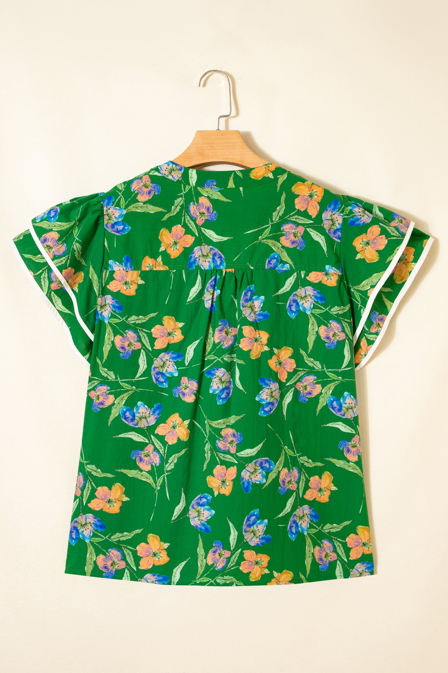 Green Plus Size Ruffled Short Sleeve Floral Top