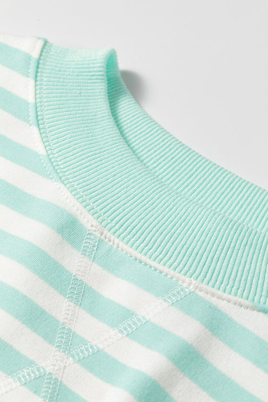 Green Stripe Ribbed Color Block Trim Half Sleeve Top Mini Skort 2pcs Outfit