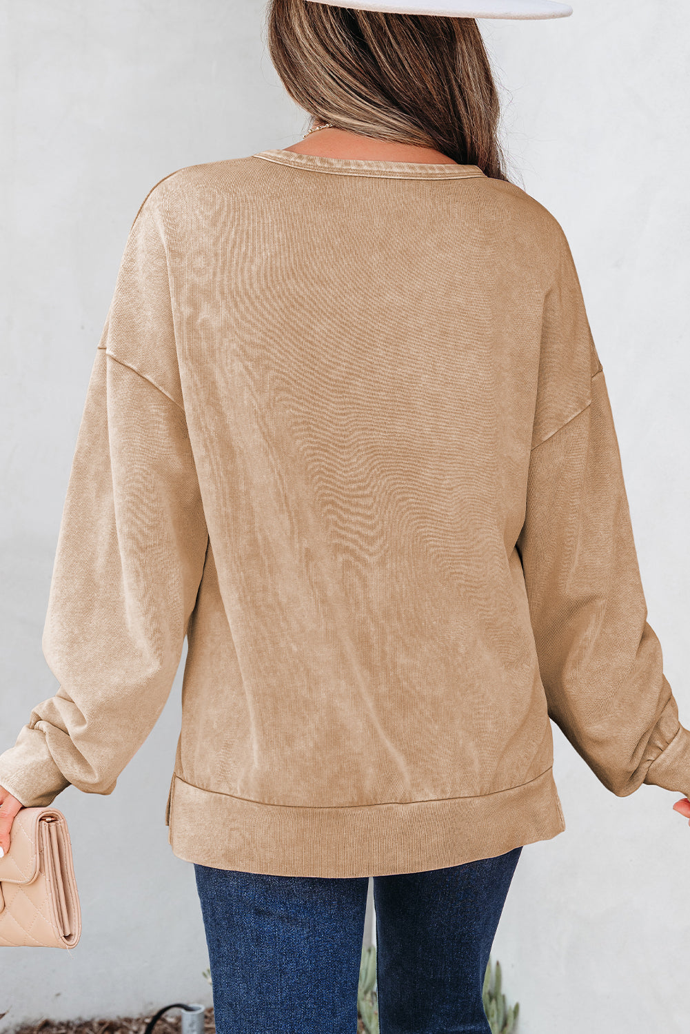 Bright Pink Mineral Wash Big Bow Patchwork Pullover Sweatshirt