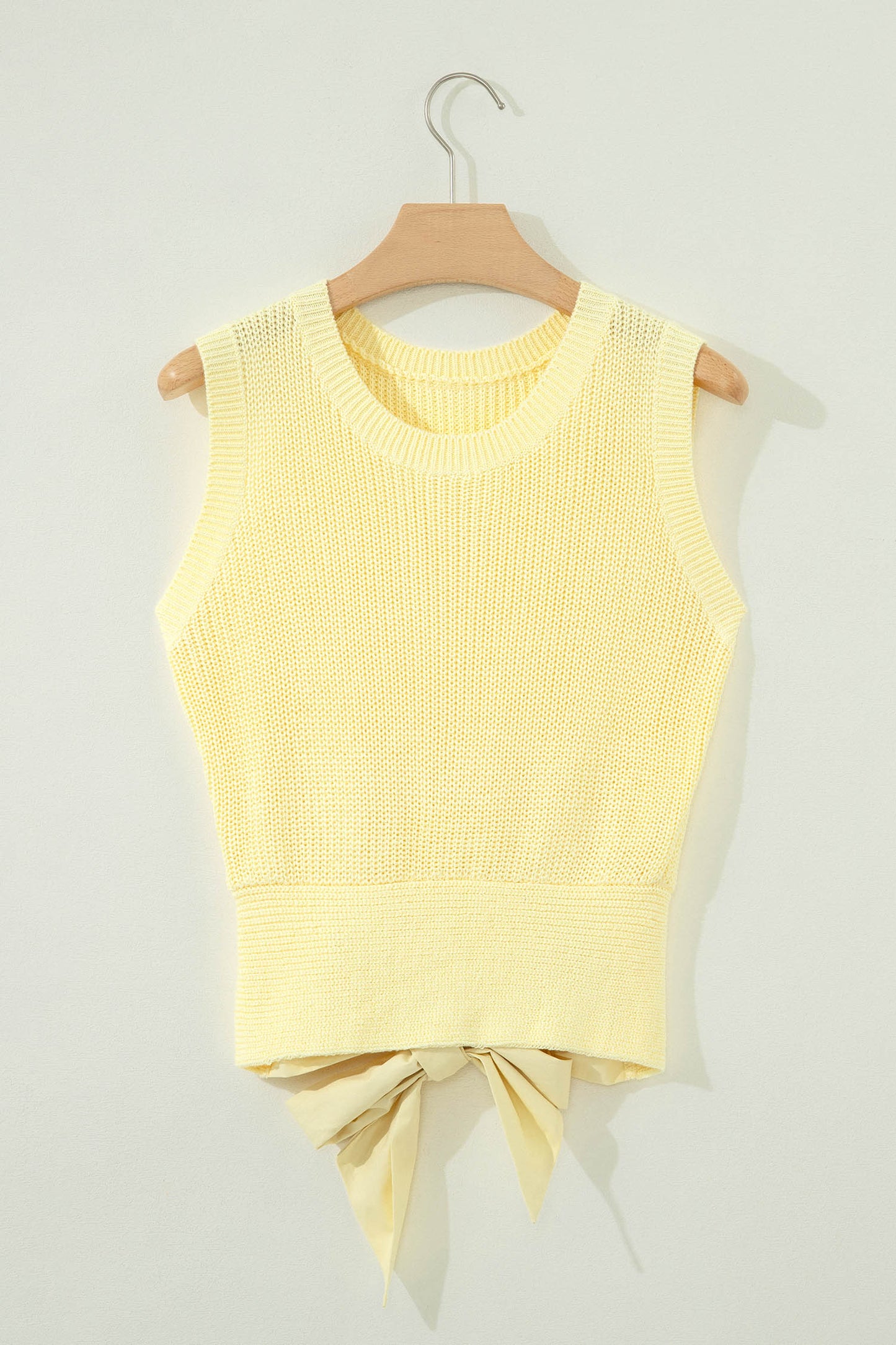 Yellow Cream Solid Color Cropped Knit Knot Back Cutout Sweater Tank
