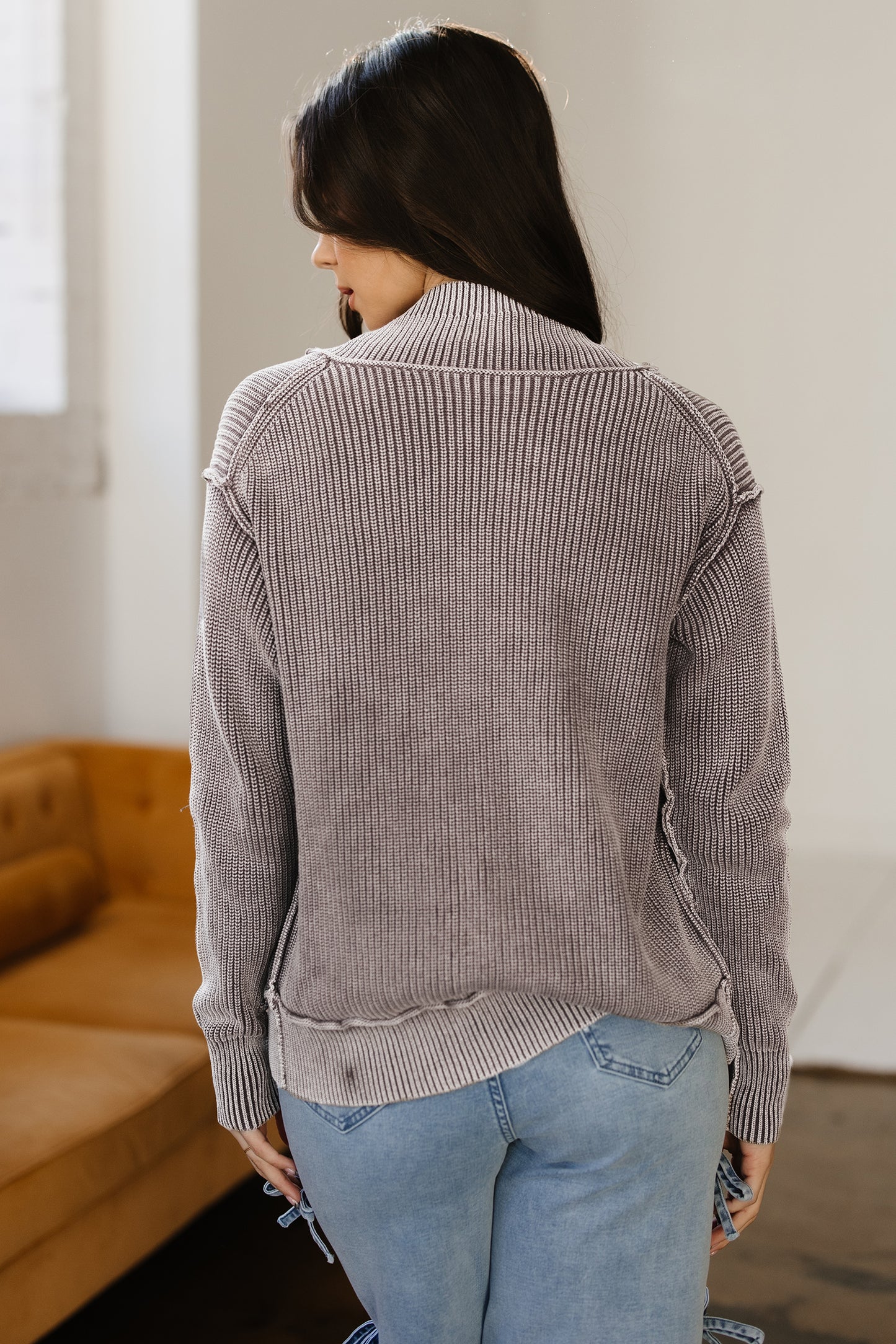 Evergreen Mineral Wash Exposed Seam Patchwork Knit Open Sweater Cardigan