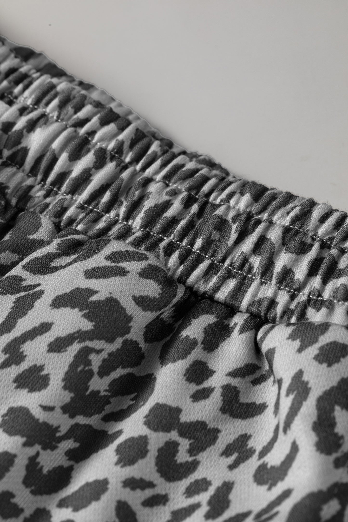 Gray Leopard Print Star Patched Drawstring Elastic Waist Jogger Pants