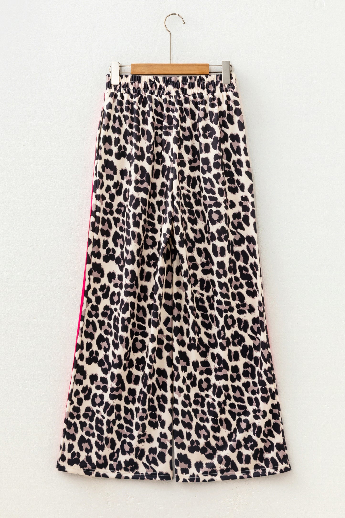Rose Contrast Detail Tie Waist Leopard Print Casual Pants