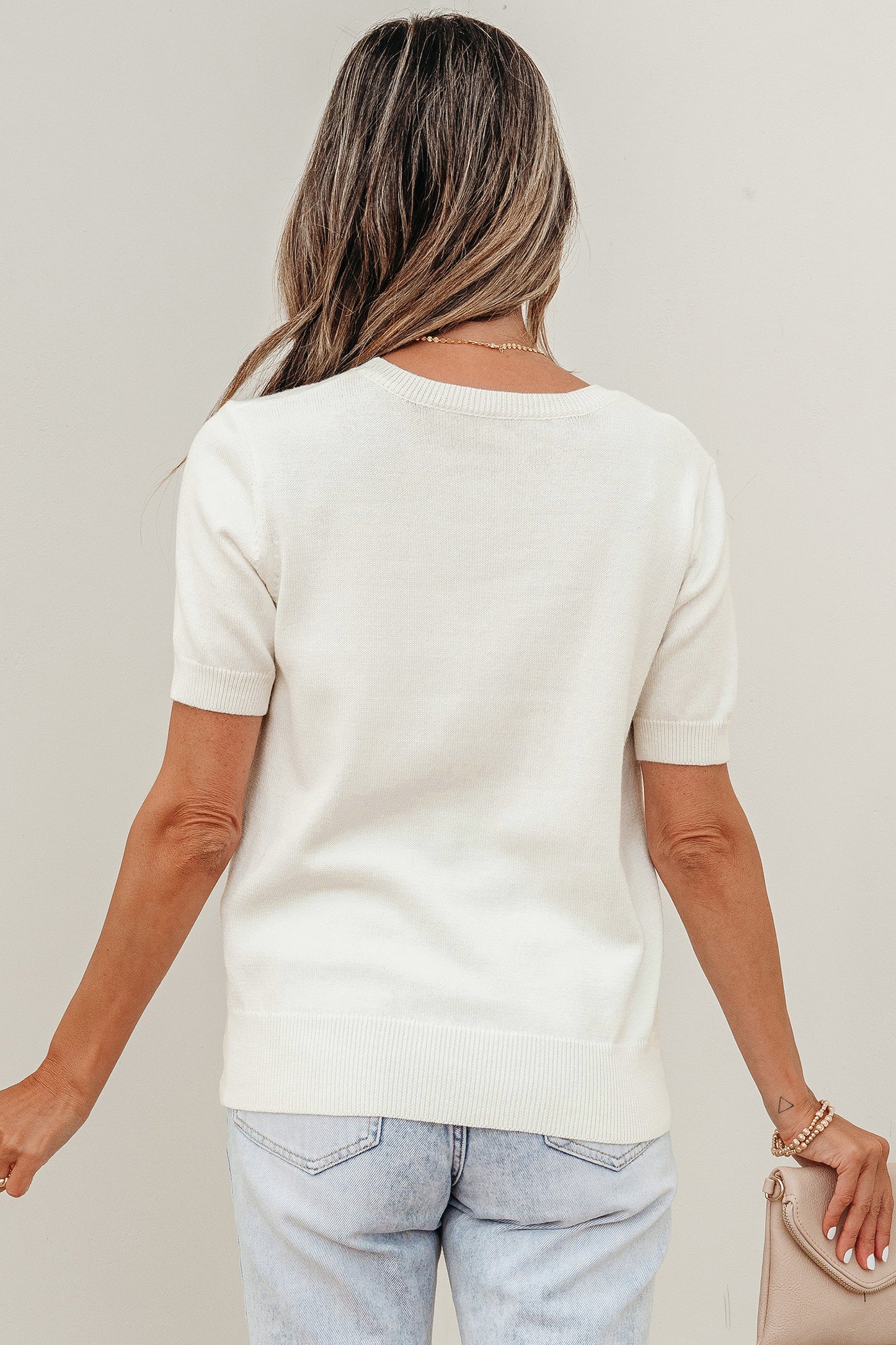 White Wild West Horse Head Printed Short Sleeve Sweater