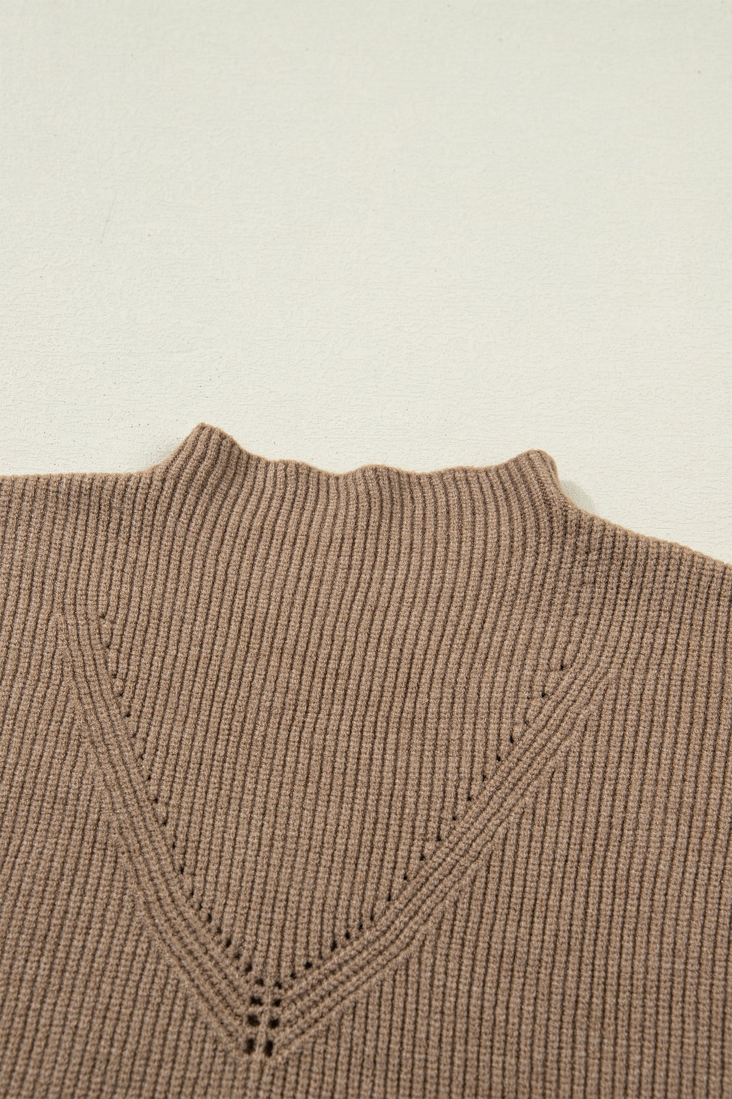 Light French Beige Solid Color Ribbed Knit Mock Neck Loose Sleeveless Sweater