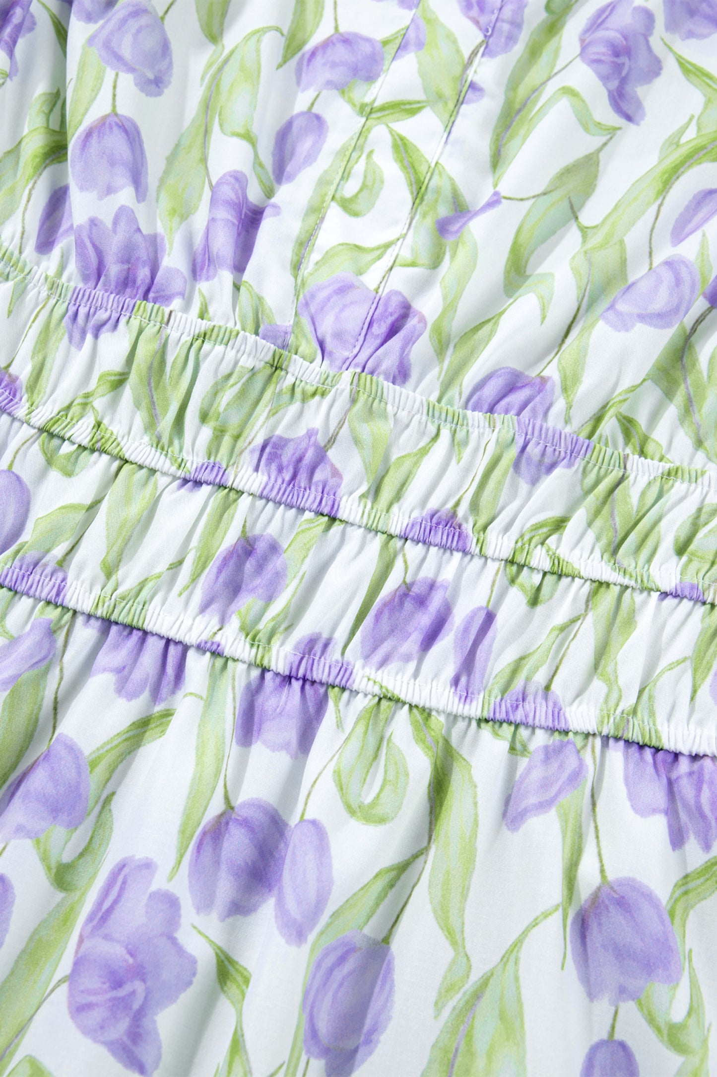 Purple Tulip Floral Print Contrast Trim Midi Dress