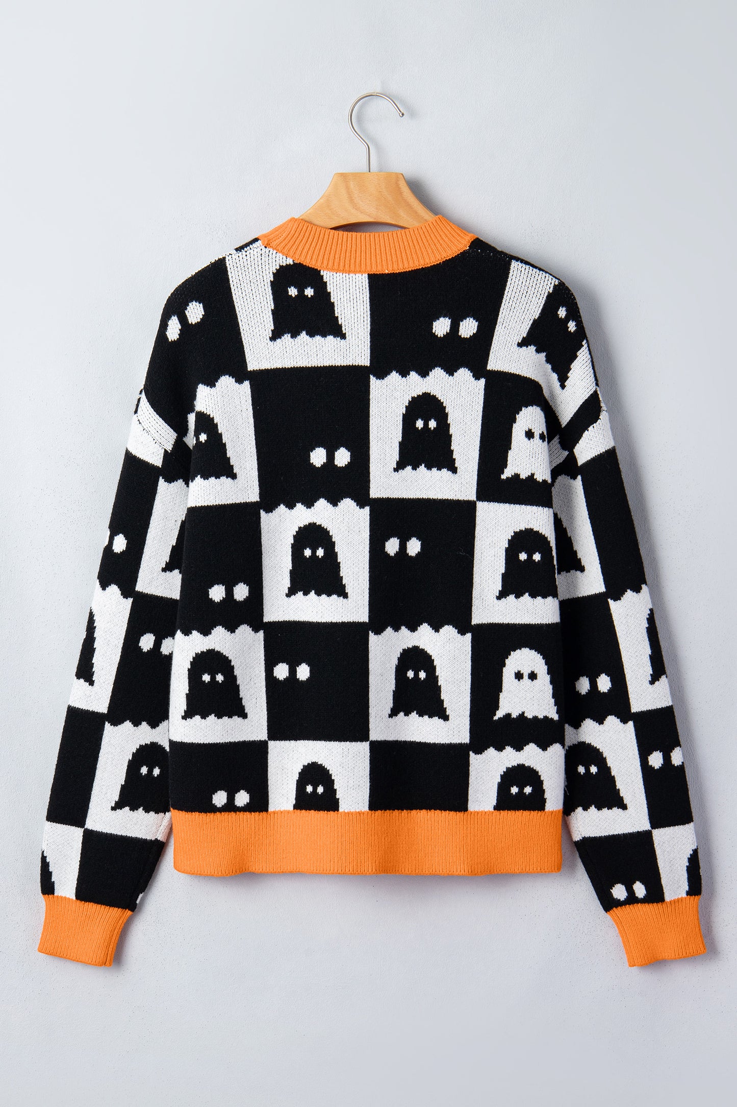 Black High Neck Drop Shoulder Geometric Print Sweater