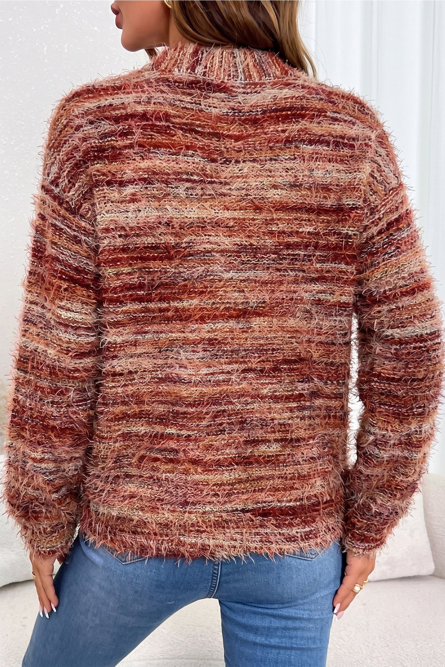 Tawny Fuzzy Striped Button Front Cardigan Sweater