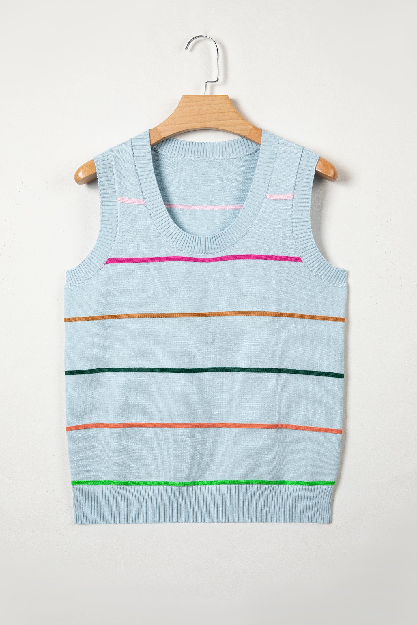 White Stripe Round Neck Knitted Sweater Tank