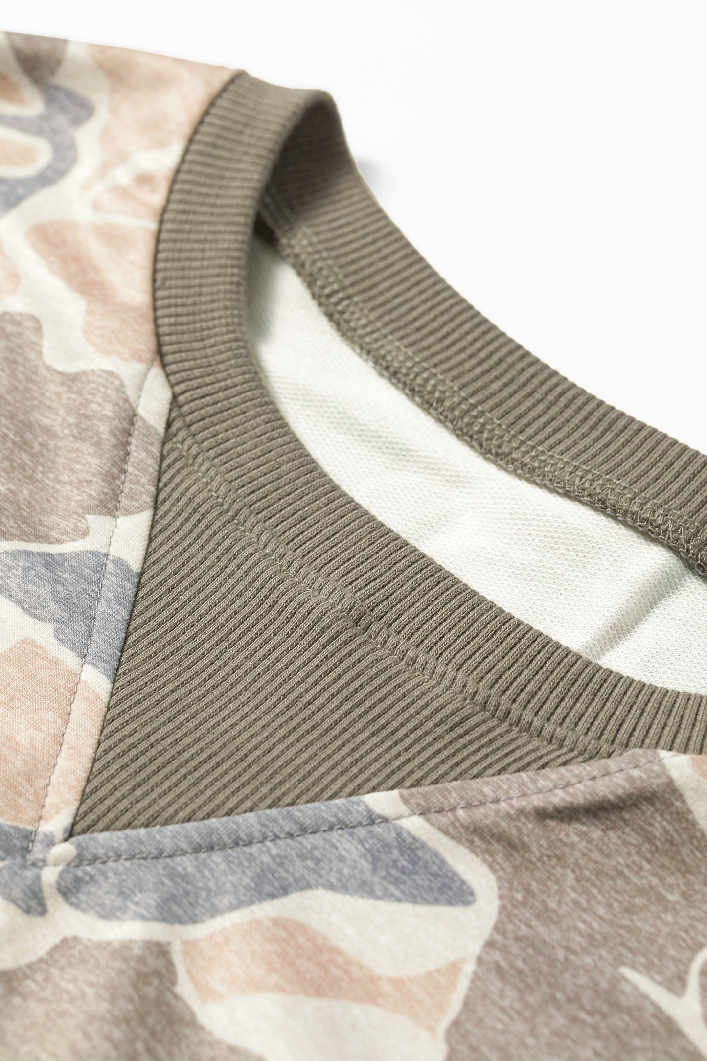 Multicolour Camo Print Ribbed Trim Casual Pullover Sweatshirt