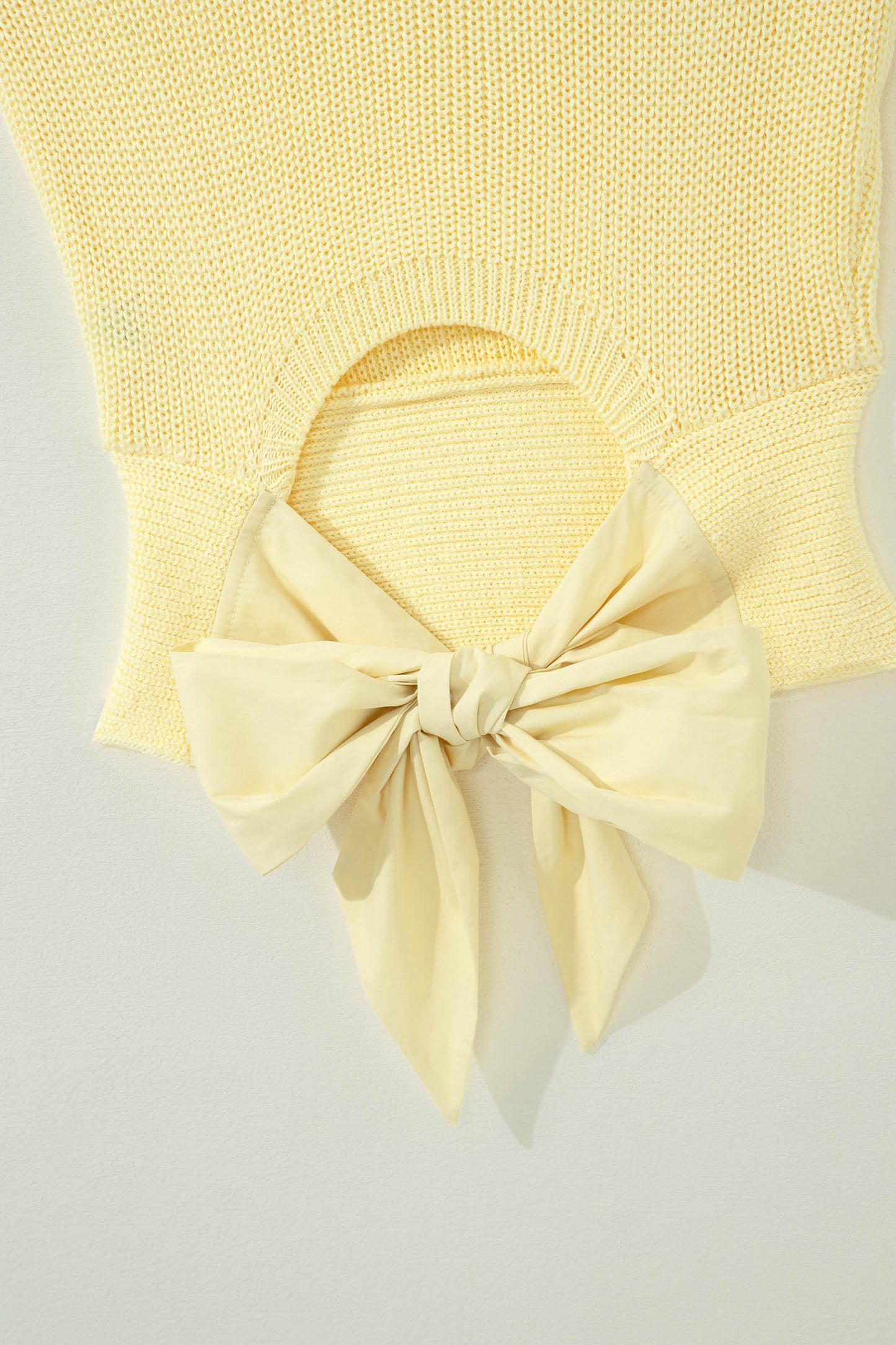 Yellow Cream Solid Color Cropped Knit Knot Back Cutout Sweater Tank