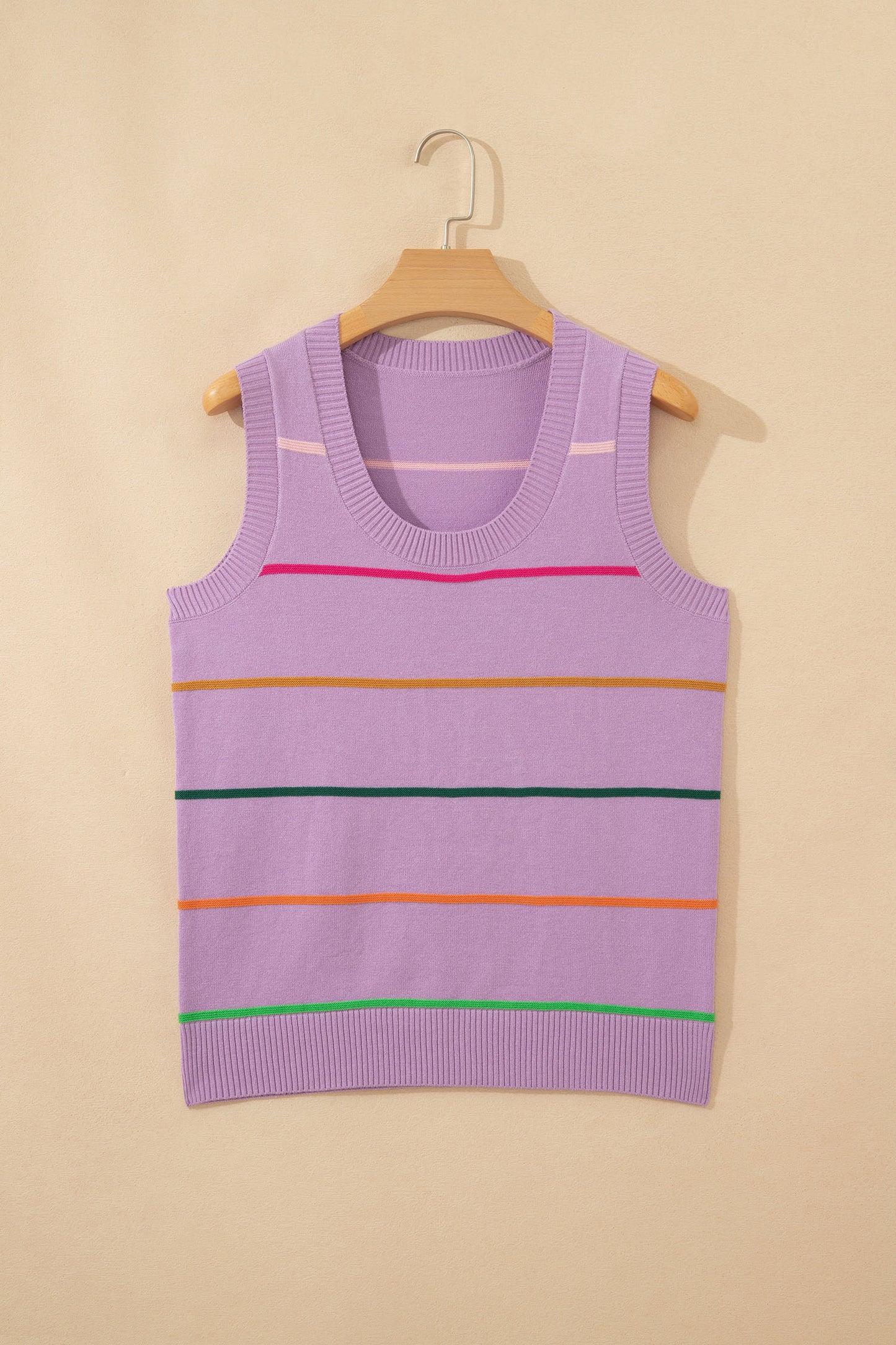 White Stripe Round Neck Knitted Sweater Tank