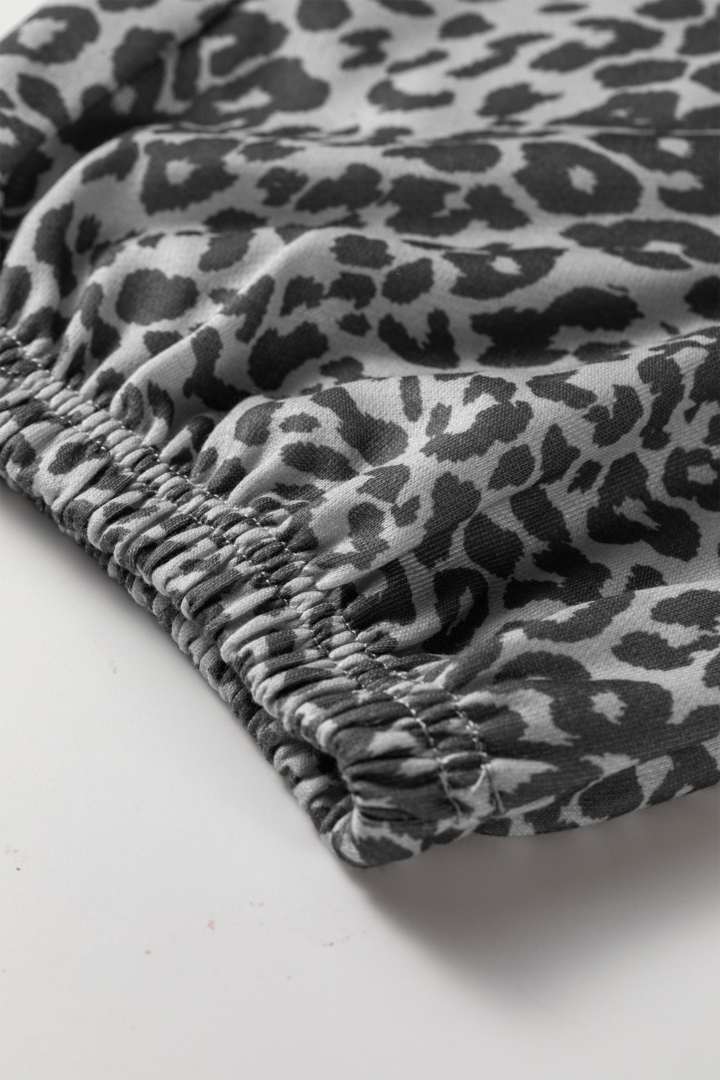 Gray Leopard Print Star Patched Drawstring Elastic Waist Jogger Pants