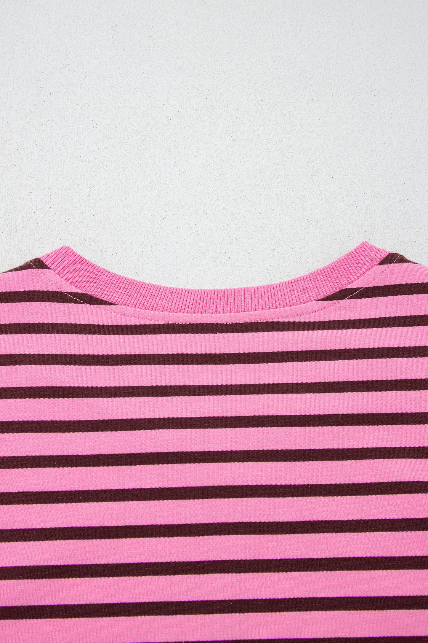Pink Stripe V Neck Drop Shoulder Long Sleeve Top