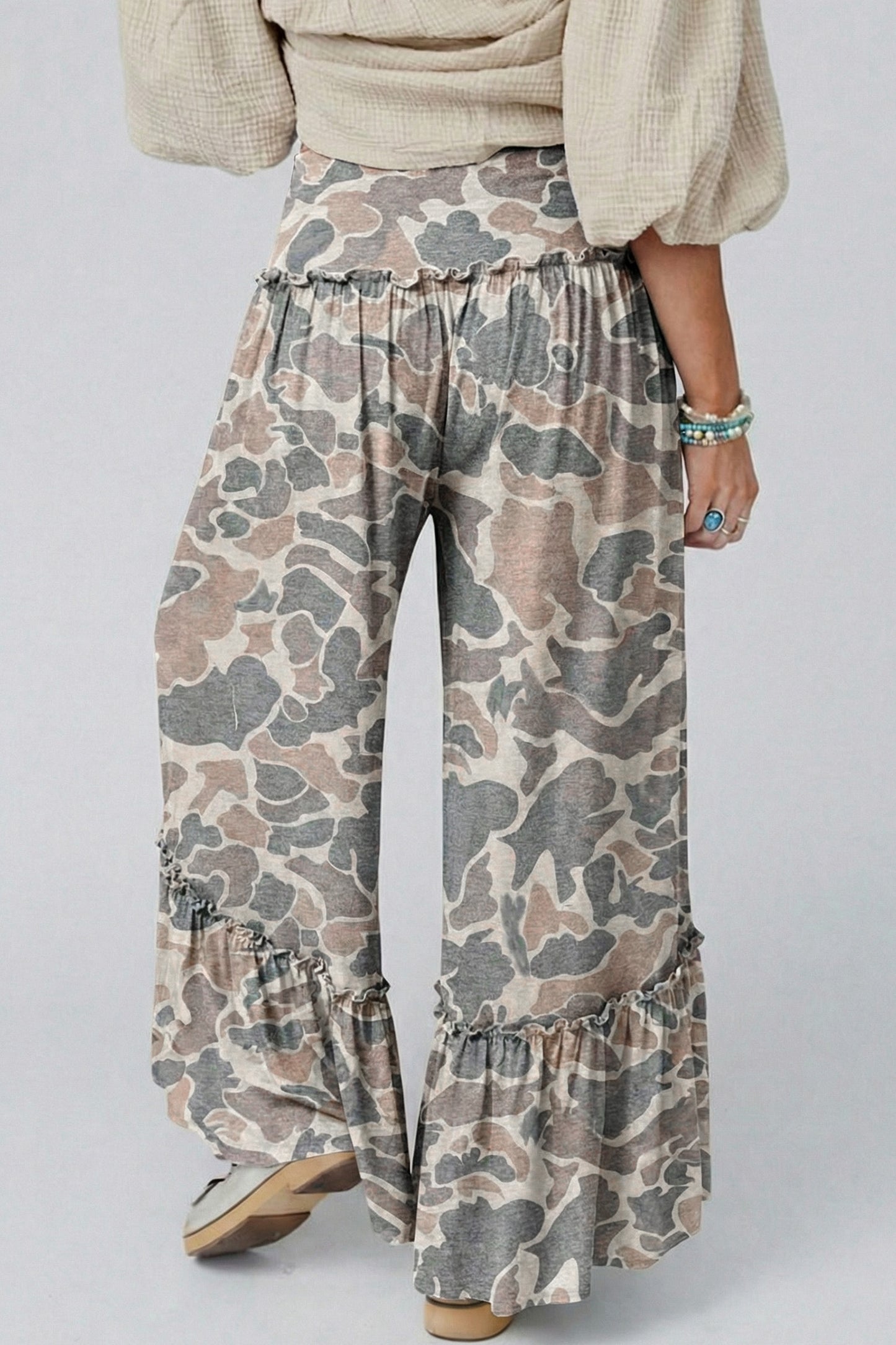 Multicolour Camo Print Wide Leg Casual Pants
