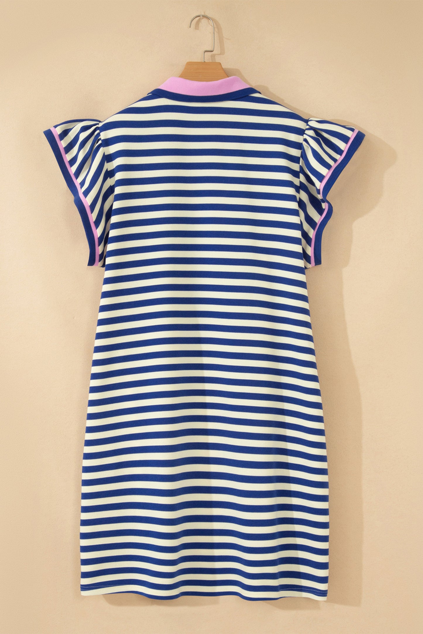 Dark Blue Striped Shift Dress Colorblock V Neck Short Sleeve Casual Summer