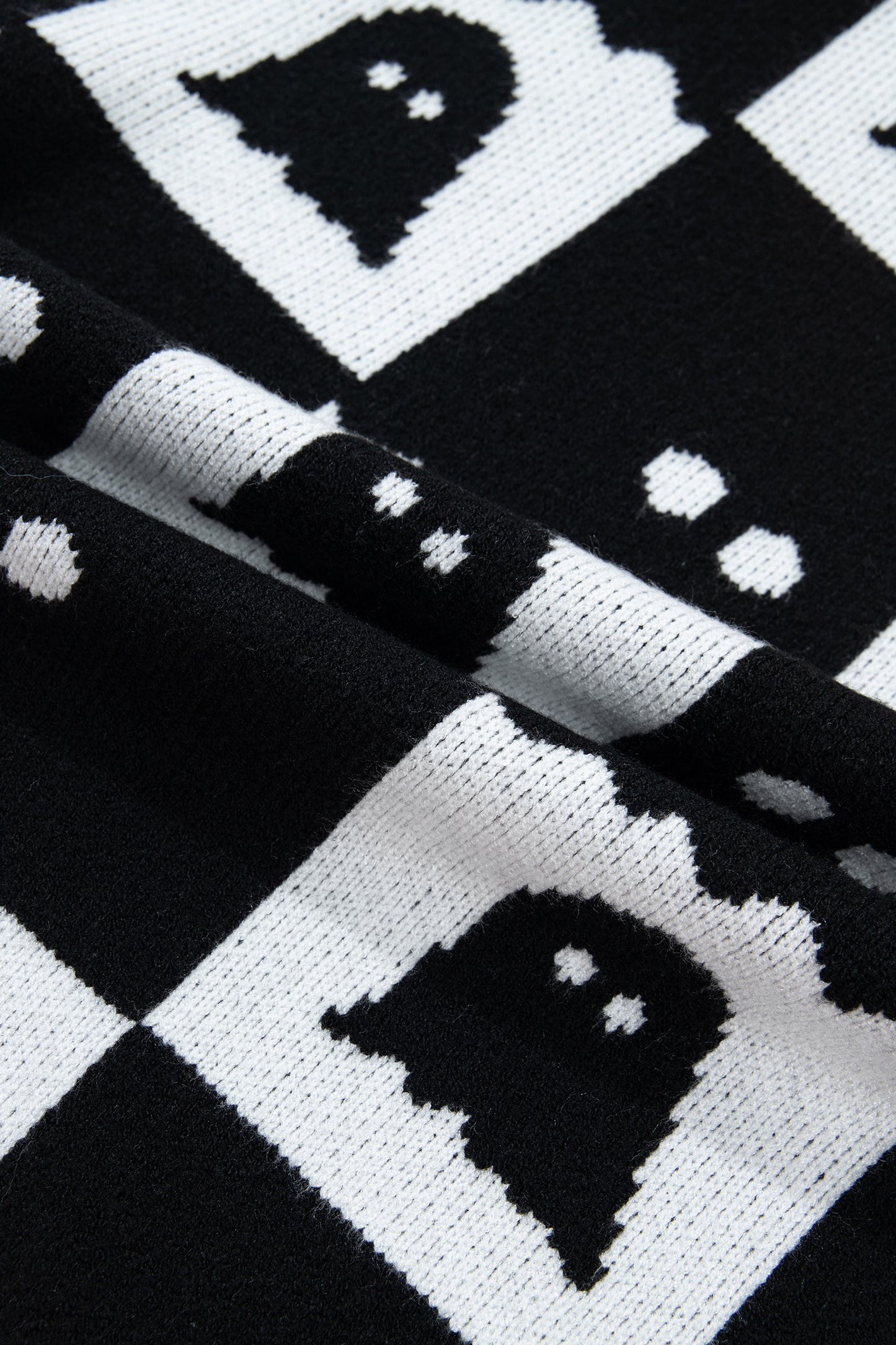 Black High Neck Drop Shoulder Geometric Print Sweater