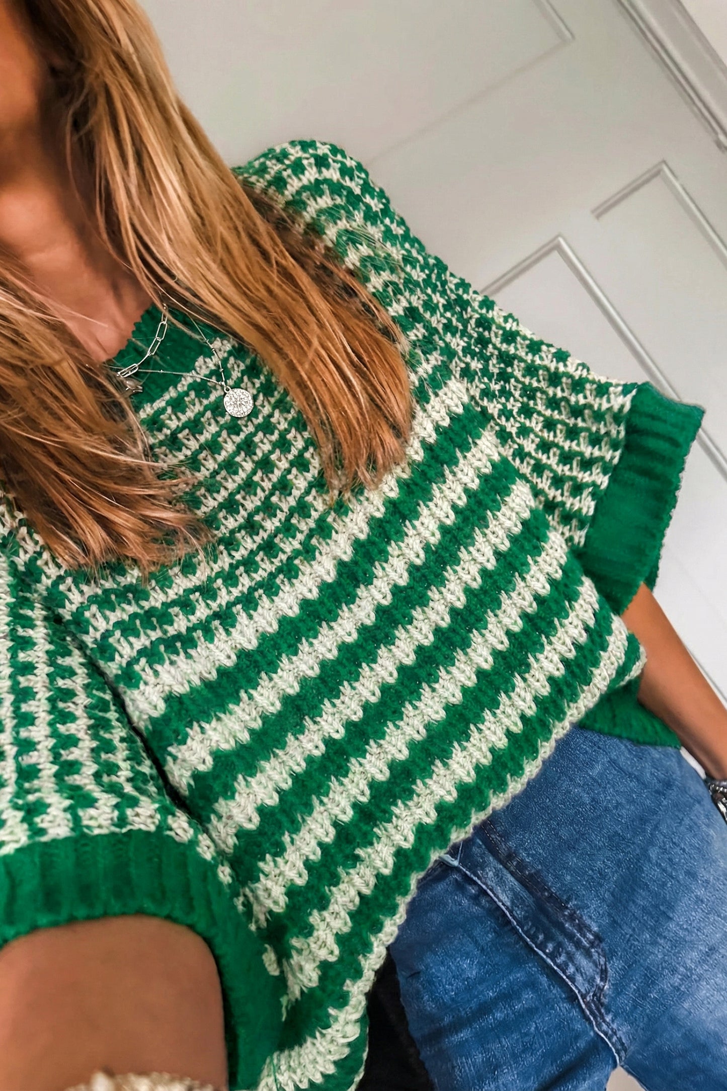 Red Stripe 3/4 Draped Sleeve Slouchy Sweater