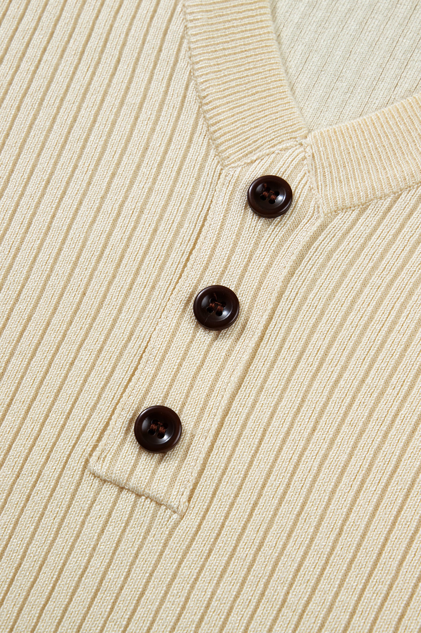 Apricot V Neck Ribbed Knit Striped Trim Short Sleeve Sweater