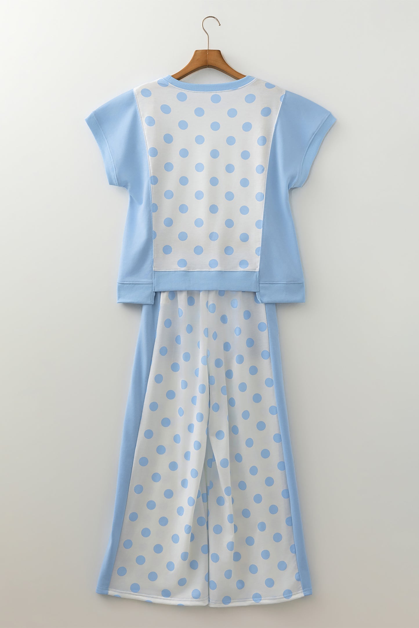 Green Color Block Patchwork Polka Dot Wide Leg Pant Set