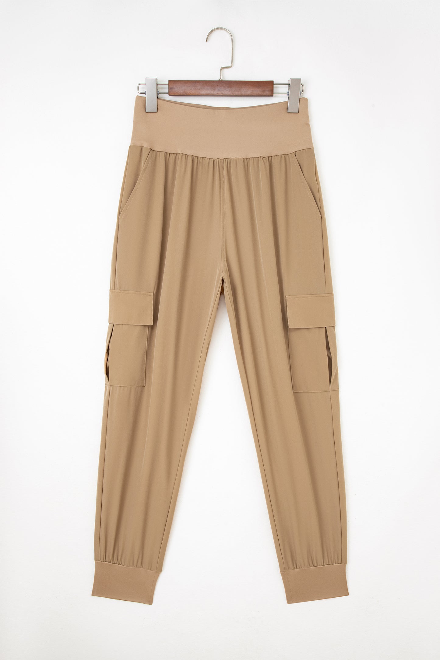 Black Elastic High Waist Pocketed Cargo Jogger Pants