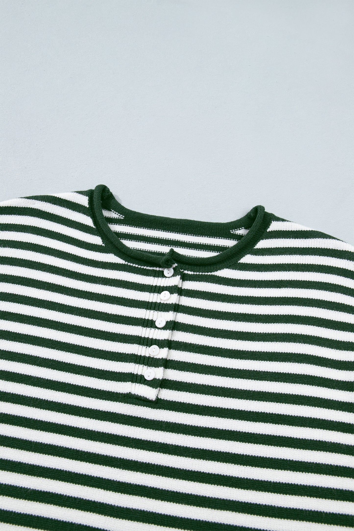 Pink Stripe Striped Button Placket Drop Shoulder Long Sleeve Sweater