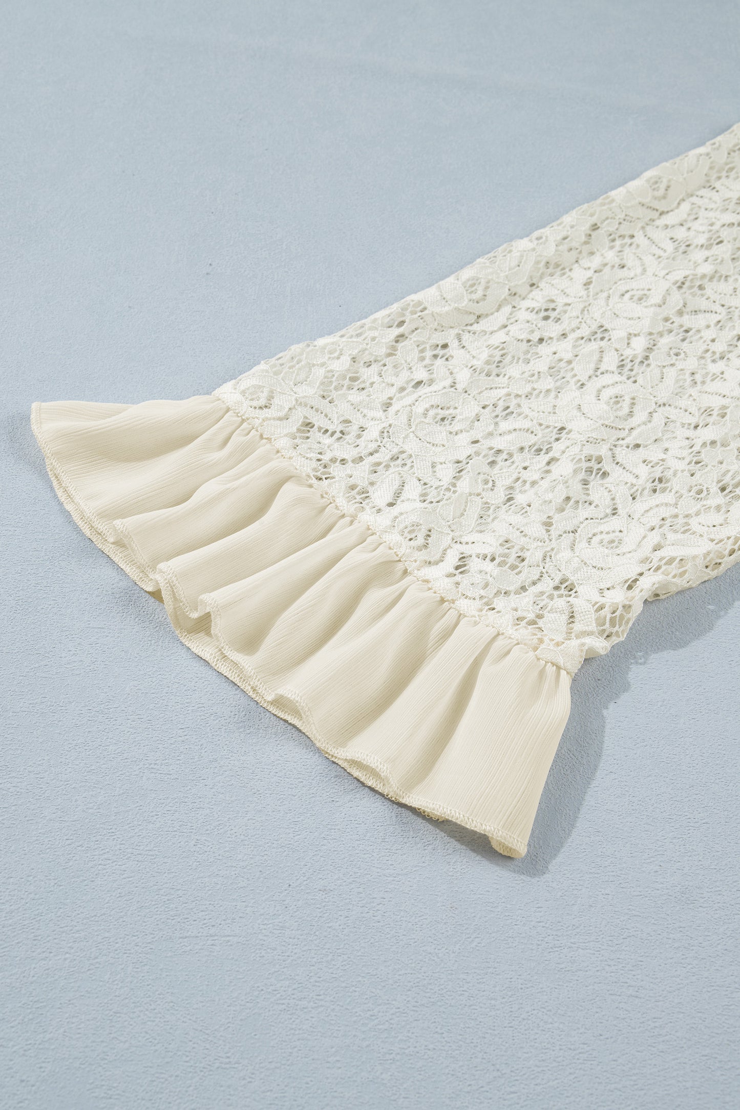White Sheer Lace Long Sleeve Ruffle Trim Loose Blouse