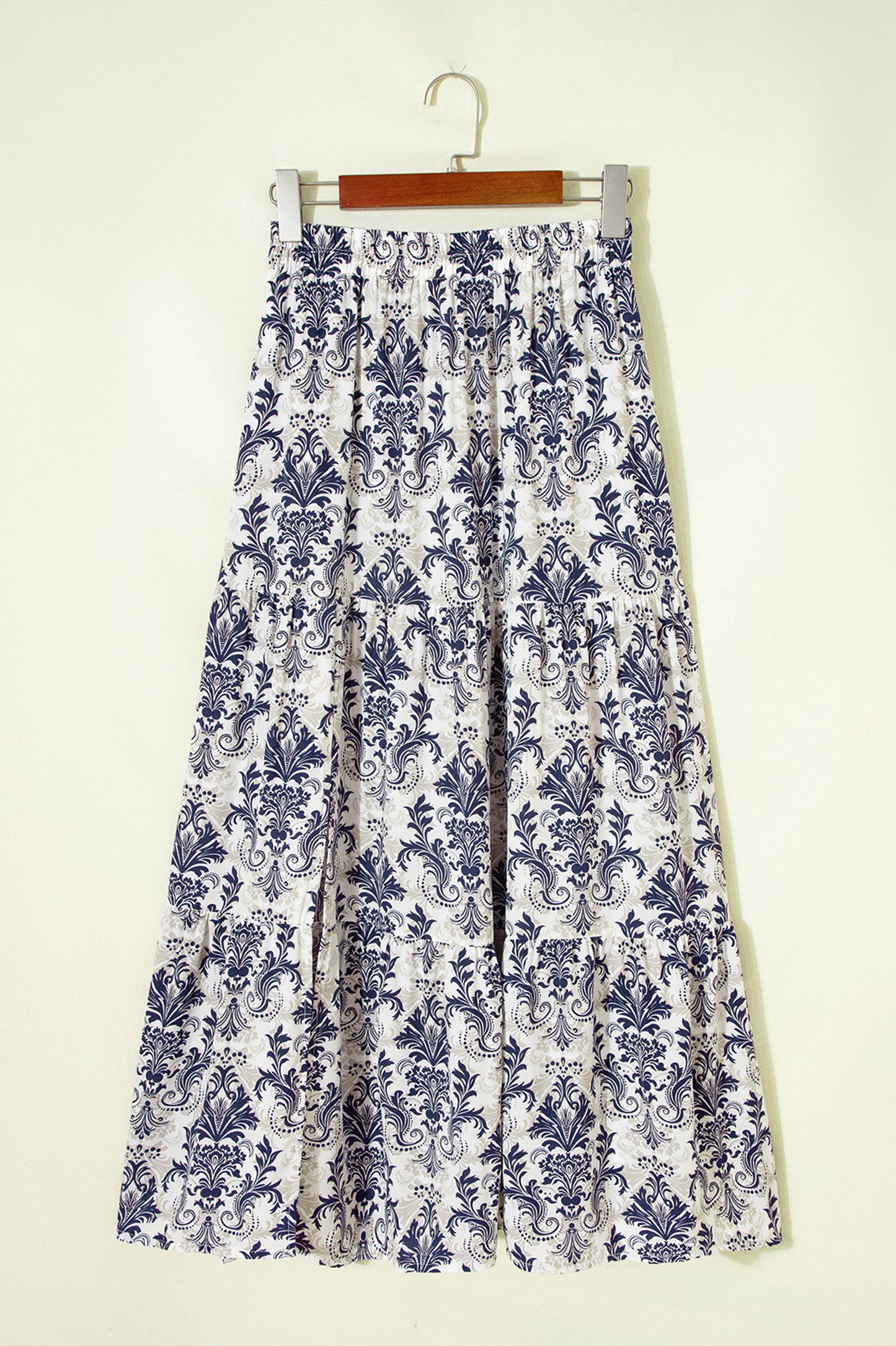 Orange Bohemian Floral Print Tiered Maxi Skirt with Split