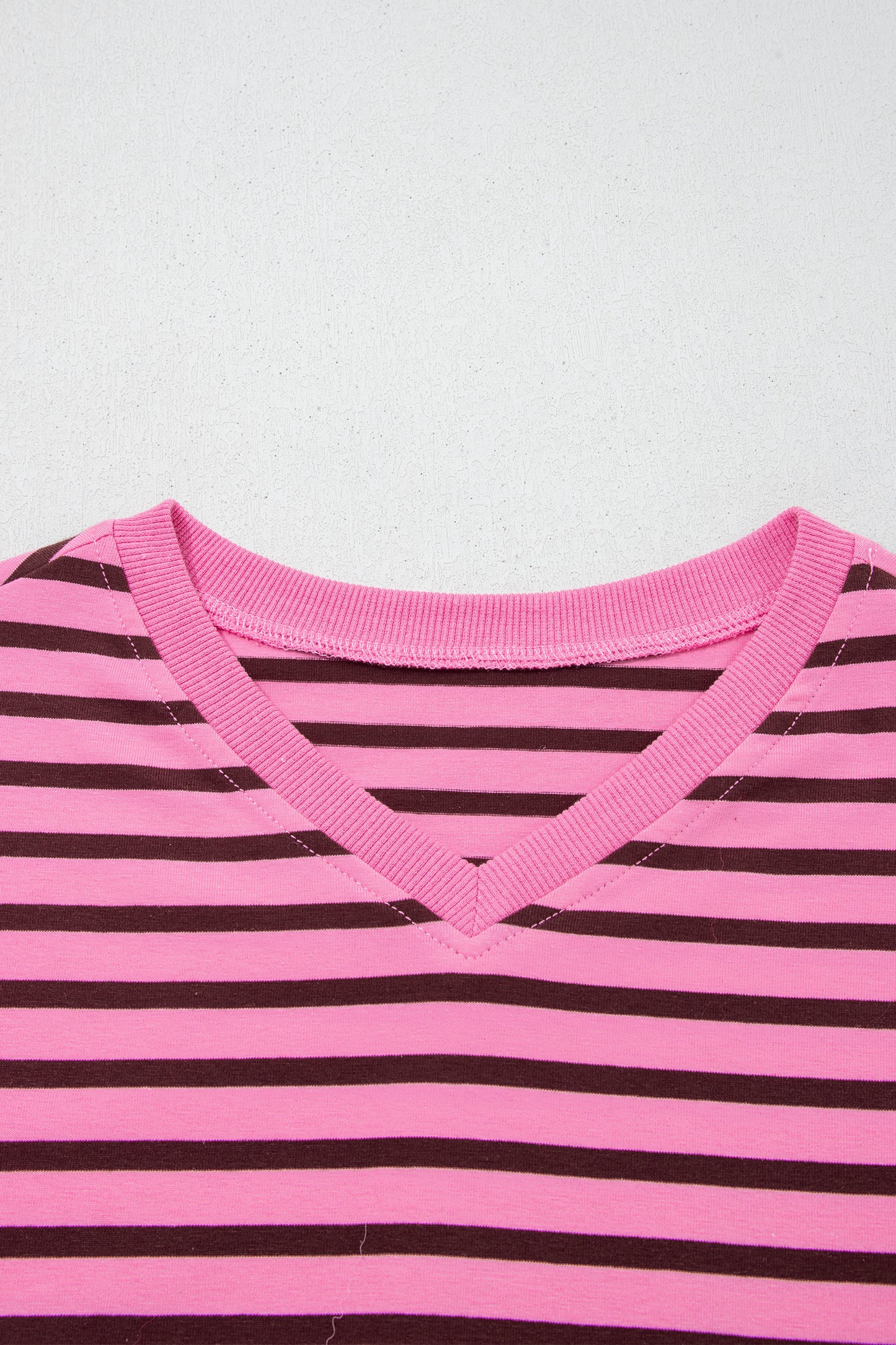 Pink Stripe V Neck Drop Shoulder Long Sleeve Top