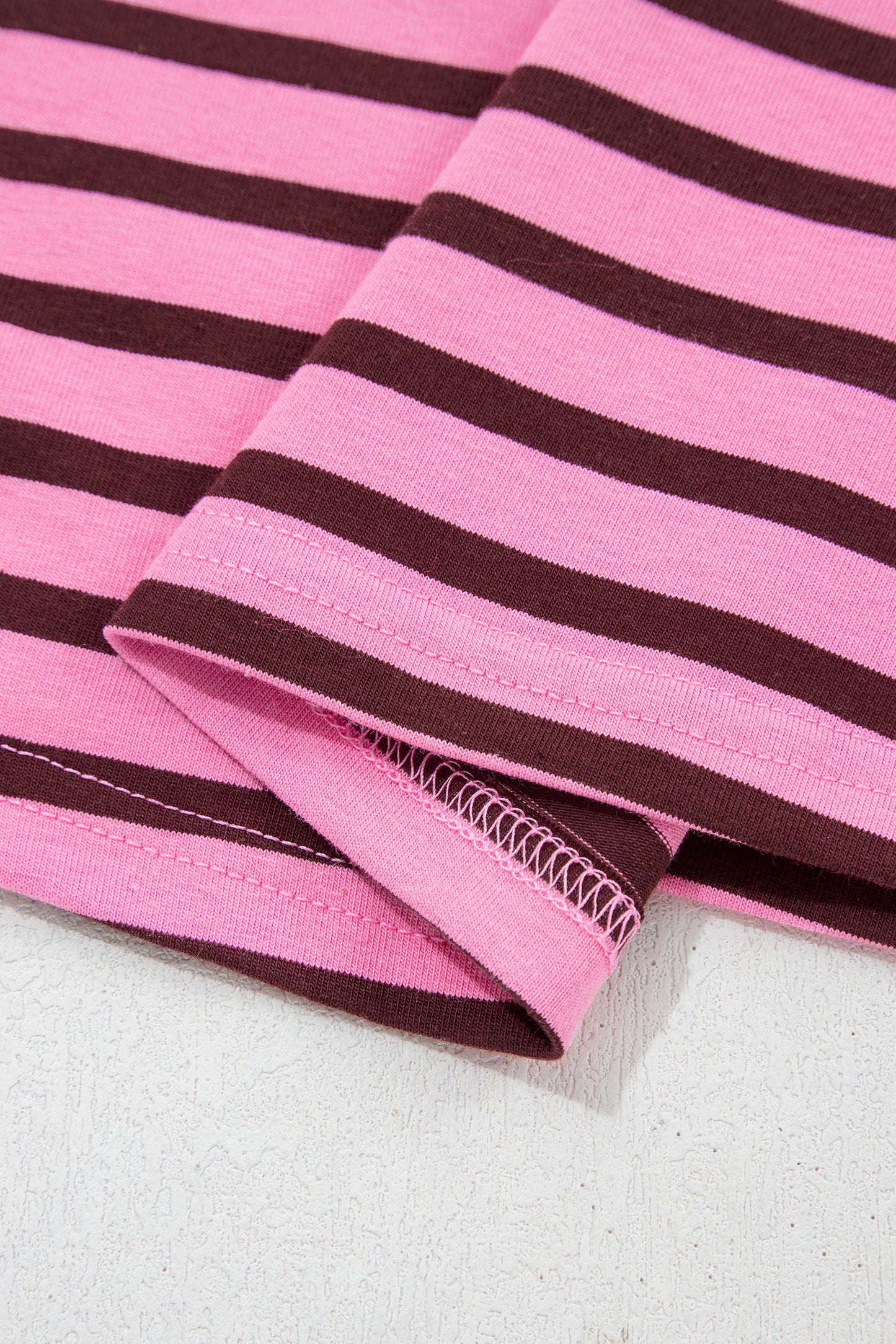 Pink Stripe V Neck Drop Shoulder Long Sleeve Top