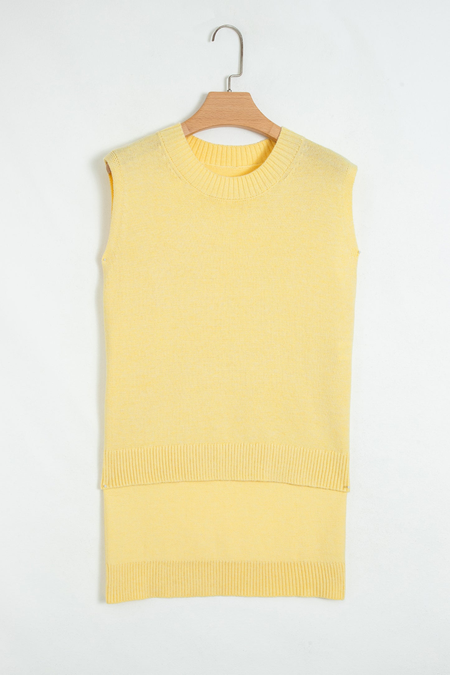 Yellow Cream Large Armhole Side Slit Loose Sweater Vest