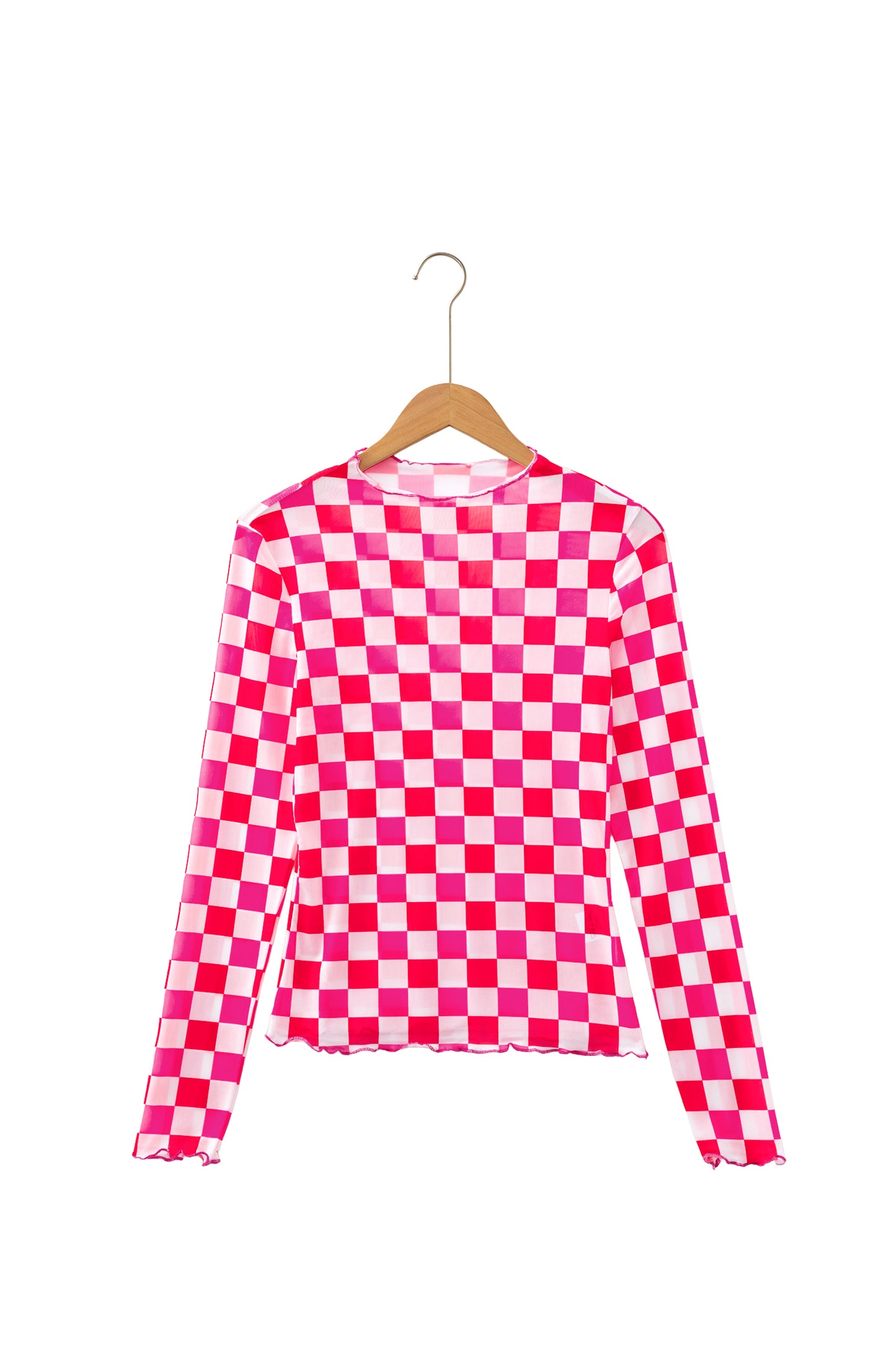 Black Plaid Heart Mesh Sheer Long Sleeve High Neck Blouse