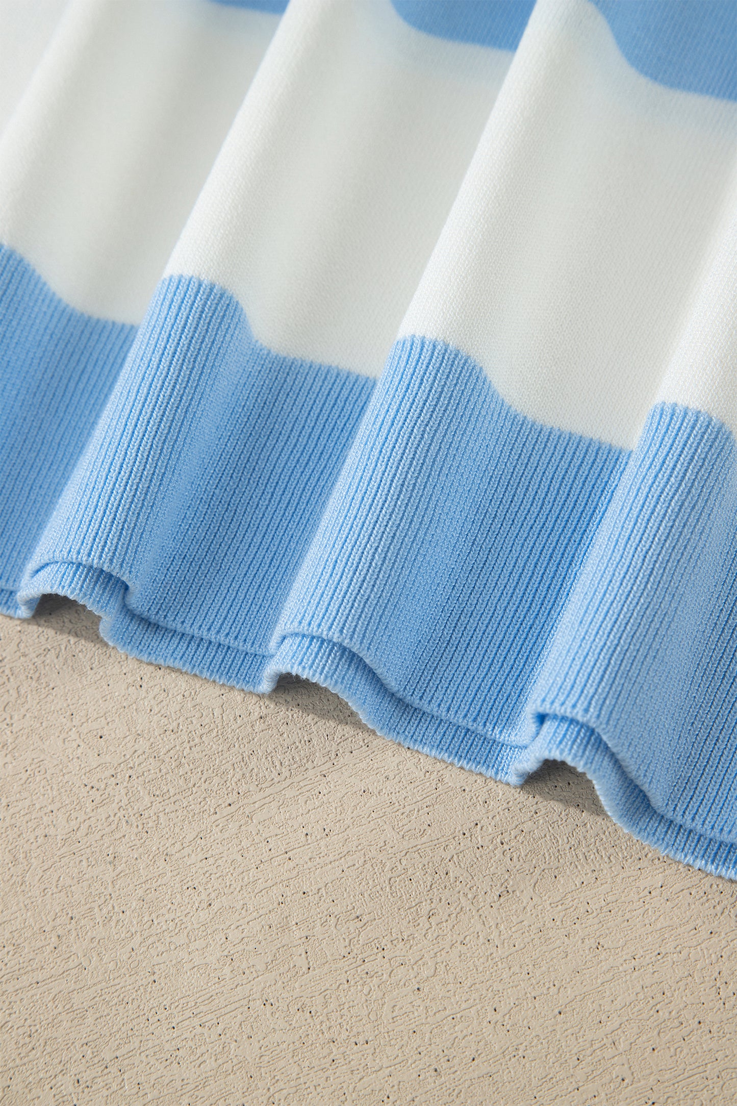 Sky Blue Stripe Colorblock Plus Size Short Sleeve Sweater