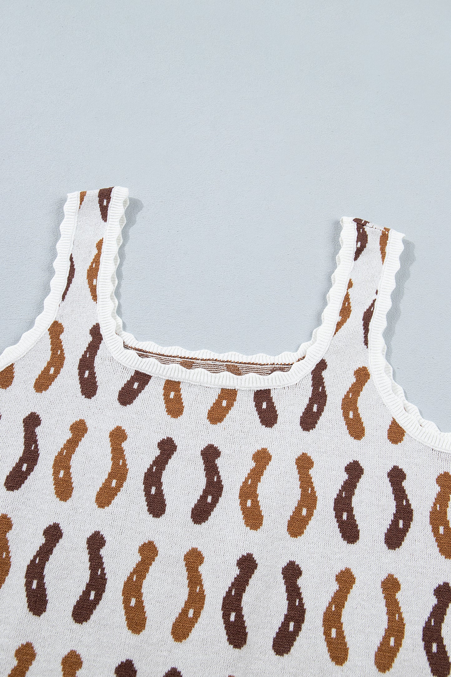 White Western Leopard/ Horseshoe Printed Scalloped Trim Square Neck Sweater Vest